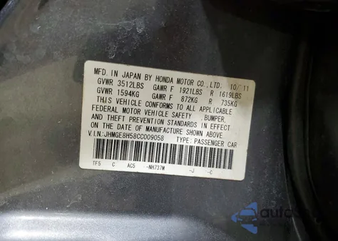 2012 Honda Fit Sport z USA, uszkodzony, nr VIN JHMGE8H58CC009058